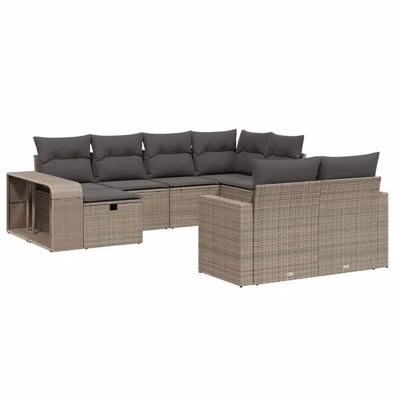 Set Divano Giardino 10 pz con Cuscini Grigio Chiaro Polyrattan