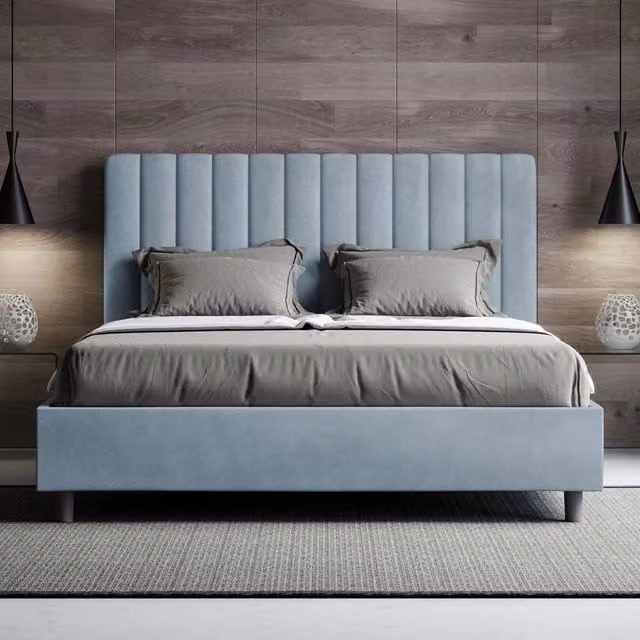 Letto matrimoniale king size con contenitore imbottito ityhome Agueda in microfibra azzurro L: 170 cm, P: 200 cm