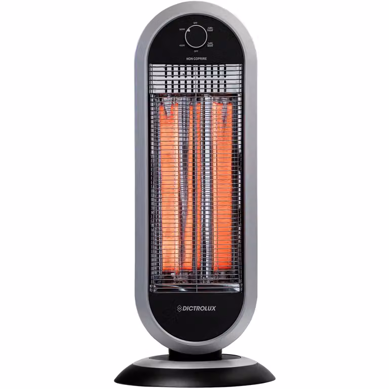 Stufa a infrarossi al carbonio DICTROLUX Hevò da 900 Watt con sistema di protezione dal ribaltamento, H 70 x L 30 x P 30 cm