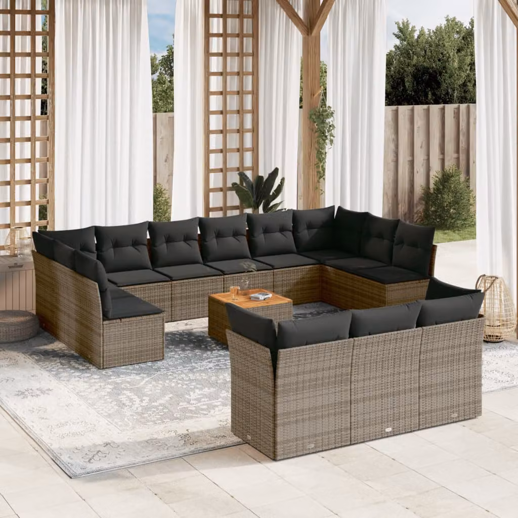 Set Divano da Giardino a L vidaXL in Polyrattan con Cuscini e Tavolino, Grigio e Marrone – 1