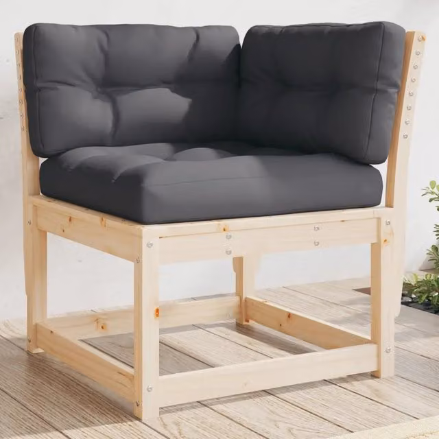 Divano Angolare da Giardino vidaXL in Legno di Pino Massello con Cuscini Grigio Antracite L/P/H: 73 x 73 x 78 cm