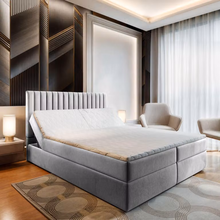 Letto a molle Masseno MURLO 140x200 cm completo di materasso e topper Bonell, letto imbottito con cassettiera - grigio chiaro, PAROS 05