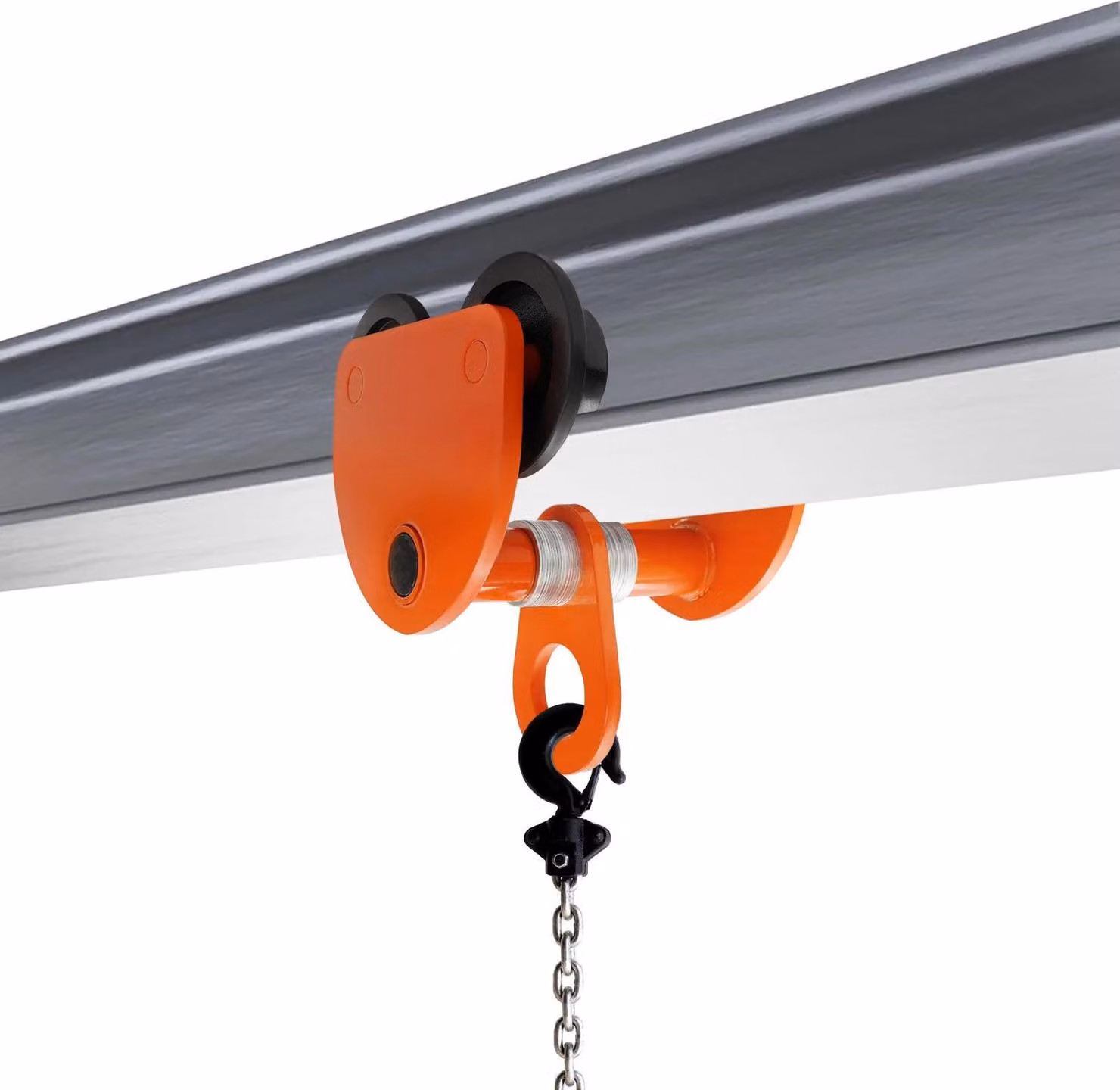 Carrello / Carrello portante - Manuale - Capacità di carico 2 t - Acciaio - Rulli - Per travi a I - Per gru a ponte e trasporto materiali