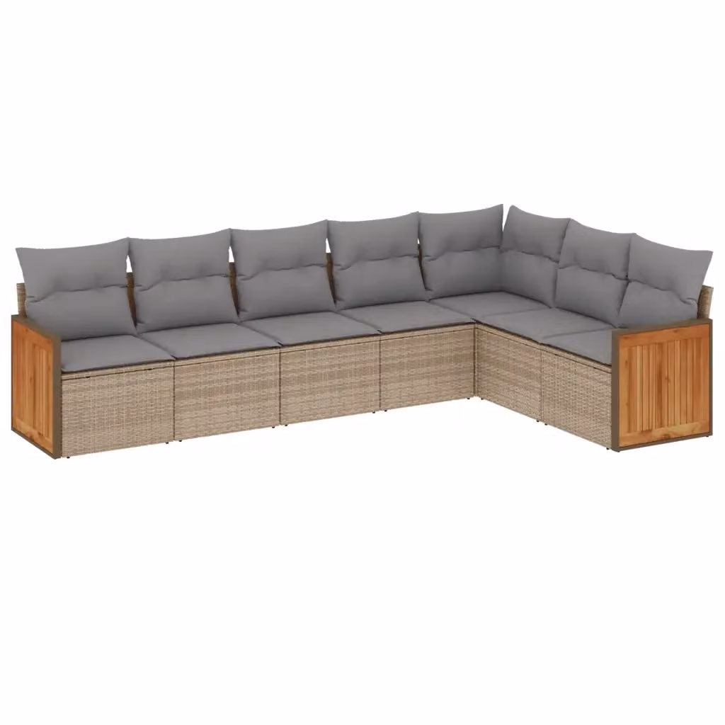 vidaXL Set Divani da Giardino 7 pz a Forma a L in Polyrattan con Cuscini Beige e Grigio – 2