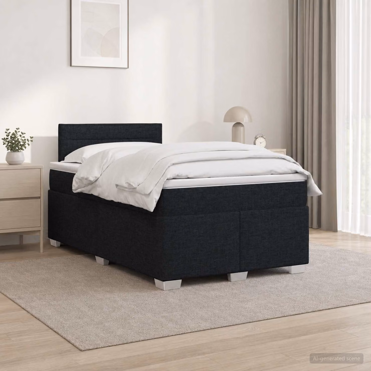Letto con Box Spring vidaXL in tessuto nero con materasso ibrido, illuminazione LED sottostante e porta di ricarica USB, L/P: 120 x 200 cm