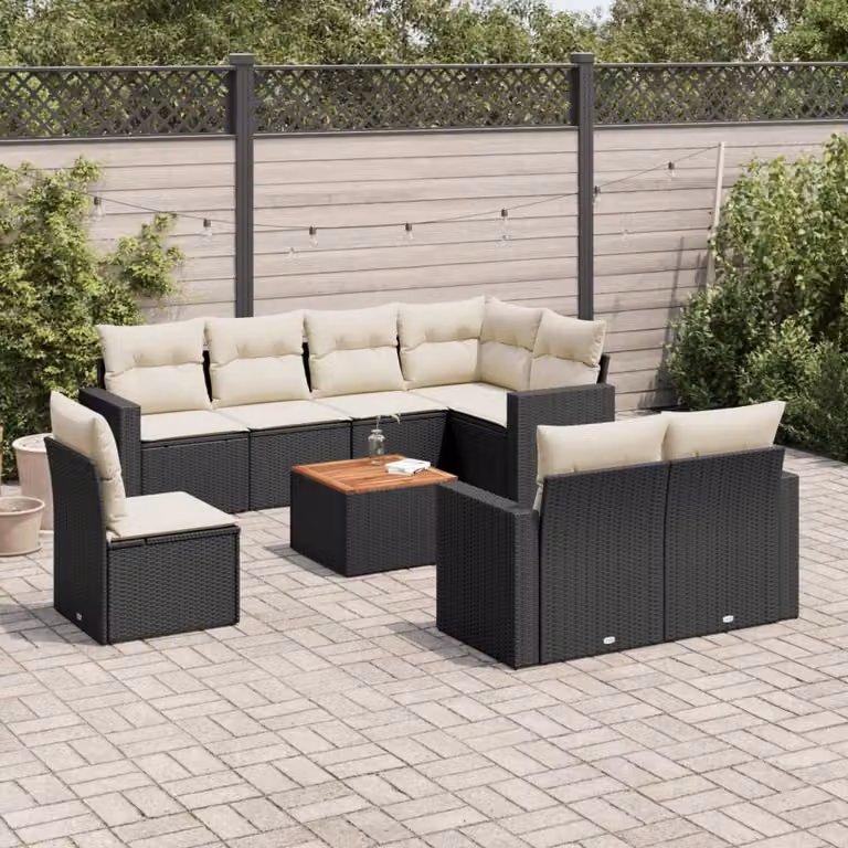 vidaXL Set Divani da Giardino 9 pz in Polyrattan con Cuscini e Tavolino da Caffè Nero