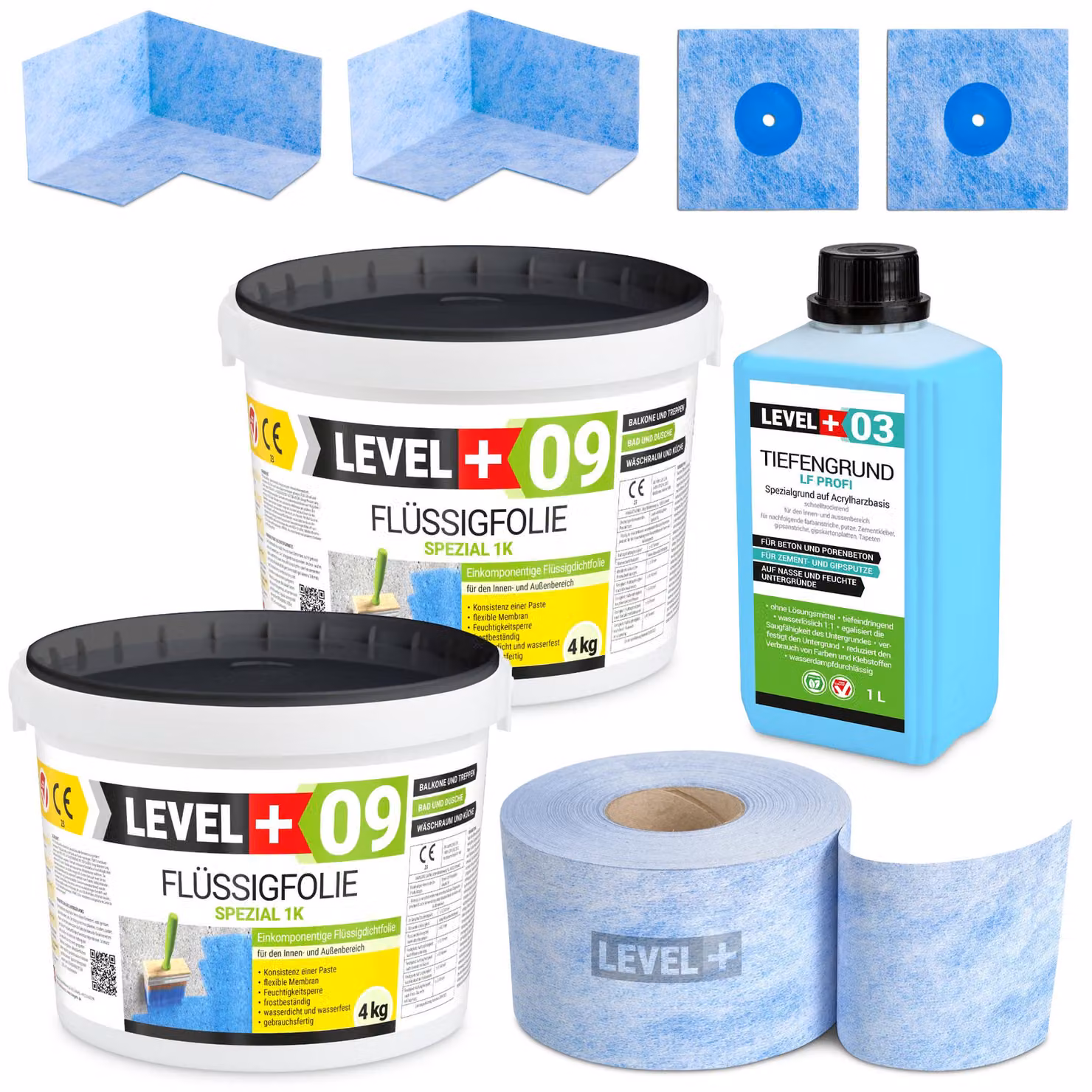 Set di guarnizioni Flussigfolie 8 kg Nastro sigillante per doccia, bagno e balcone HQ+ SET63