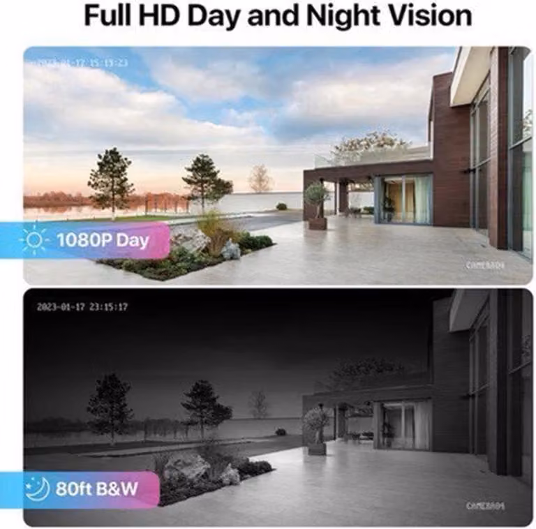 Sistema di telecamere di sicurezza - 4 unità - 5MP, risoluzione 1080p - Adatto per interni ed esterni - Sensore CMOS a colori - Colore: bianco