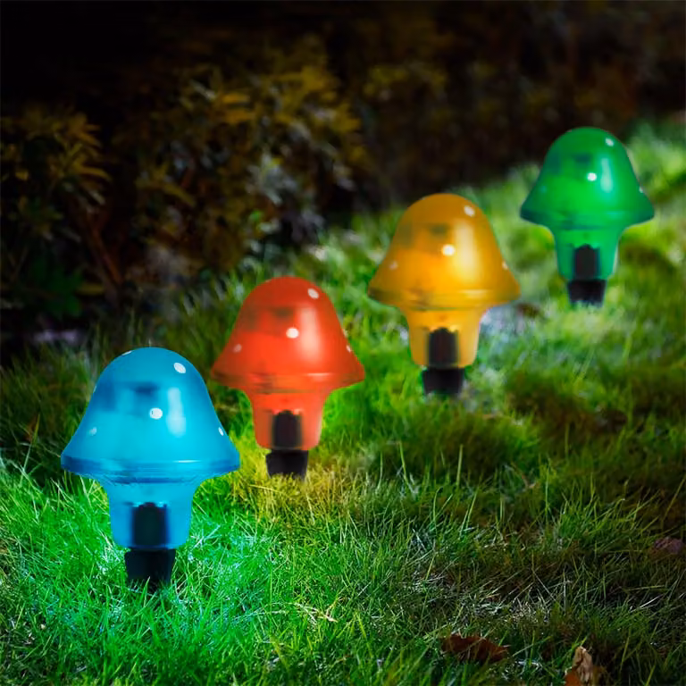 Lampada da giardino a LED alimentata ad energia solare a forma di fungo – Lampada da presa alimentata ad energia solare – 1 LED – Accensione automatica al tramonto – Illuminazione decorativa colorata per esterni per giardini, vialetti e aiuole [11704]