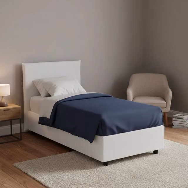 Letto Singolo Talamo Italia con Contenitore a Alzata e Materasso in Schiuma, Bianco – 1