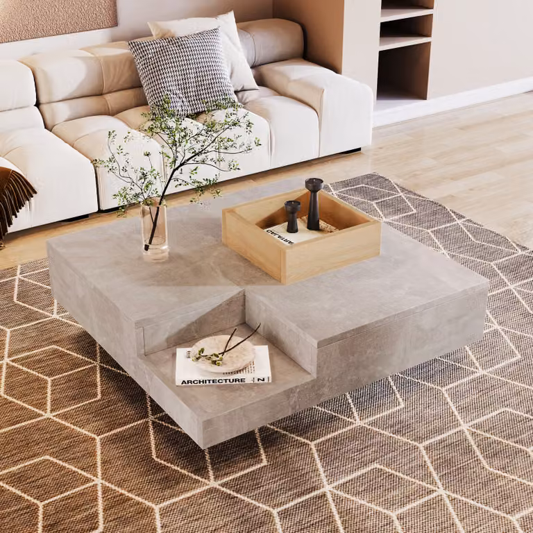 LVHOM Tavolino con cassetta in legno rimovibile, tavolino effetto cemento, tavolino da salotto Tavolino Indutrial, 72x72x30cm, grigio
