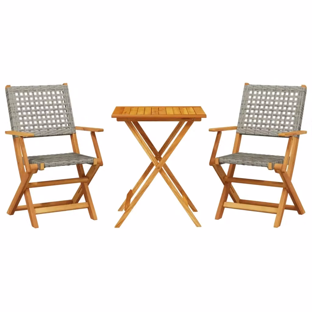 vidaXL Set da Bistrot 3 pz Grigio in Polyrattan e Legno di Acacia Oliato – 2