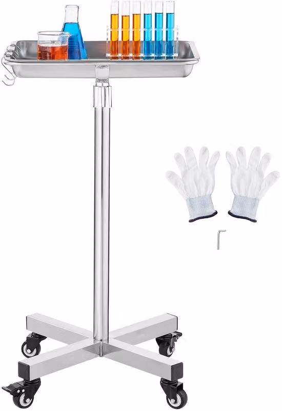 Sedia a rotelle medica, realizzata in acciaio inossidabile, con capacità di carico di 35 lbs, altezza regolabile da 25,2"-39,8". Piattaforma medica su ruote con piattaforma removibile, ideale per centri benessere, saloni di bellezza, cliniche e assistenza