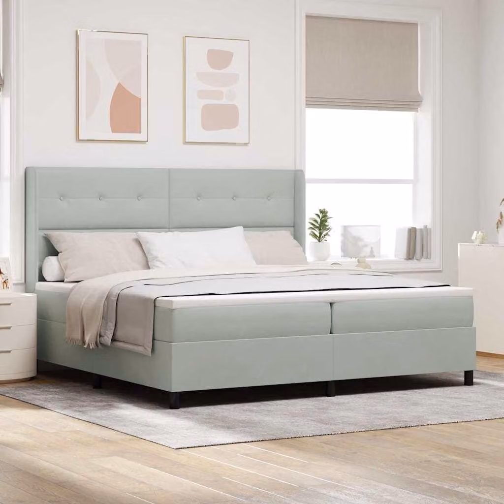 Maison Exclusive - Letto boxspring con strisce luminose a LED, grigio chiaro, 200 x 200 cm, velluto