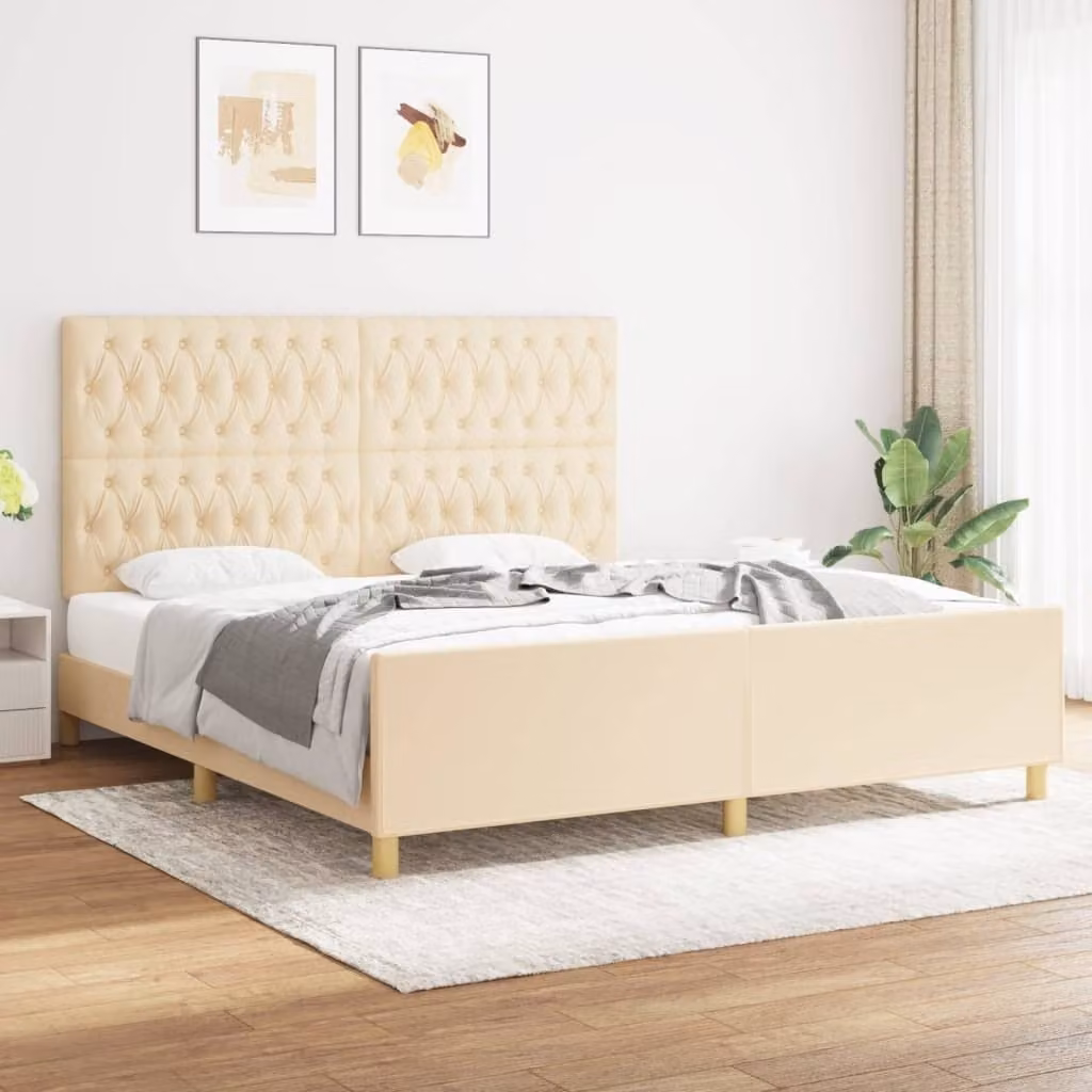 vidaXL Struttura letto con testiera in tessuto panna 180x200 cm - Struttura letto con testiera - Struttura letto con testiera - Struttura letto - Letto con testiera