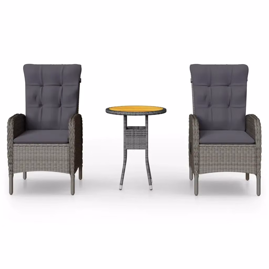 Set da Bistrot per Giardino e Terrazza vidaXL in Polyrattan e Legno di Acacia Grigio – 2