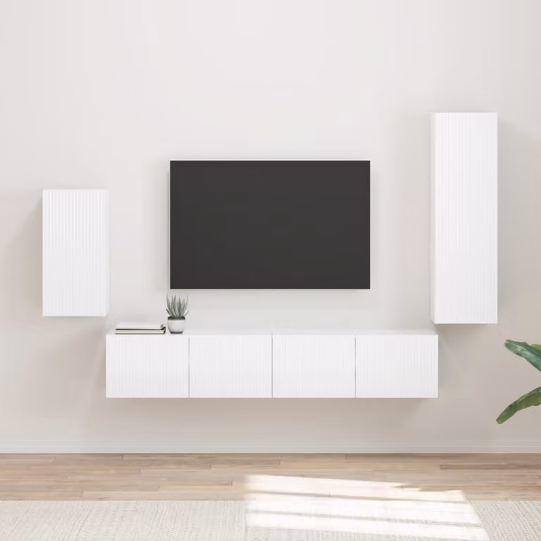 Set mobile TV moderno vidaXL in 4 pezzi Bianco Lucido in MDF per il tuo soggiorno