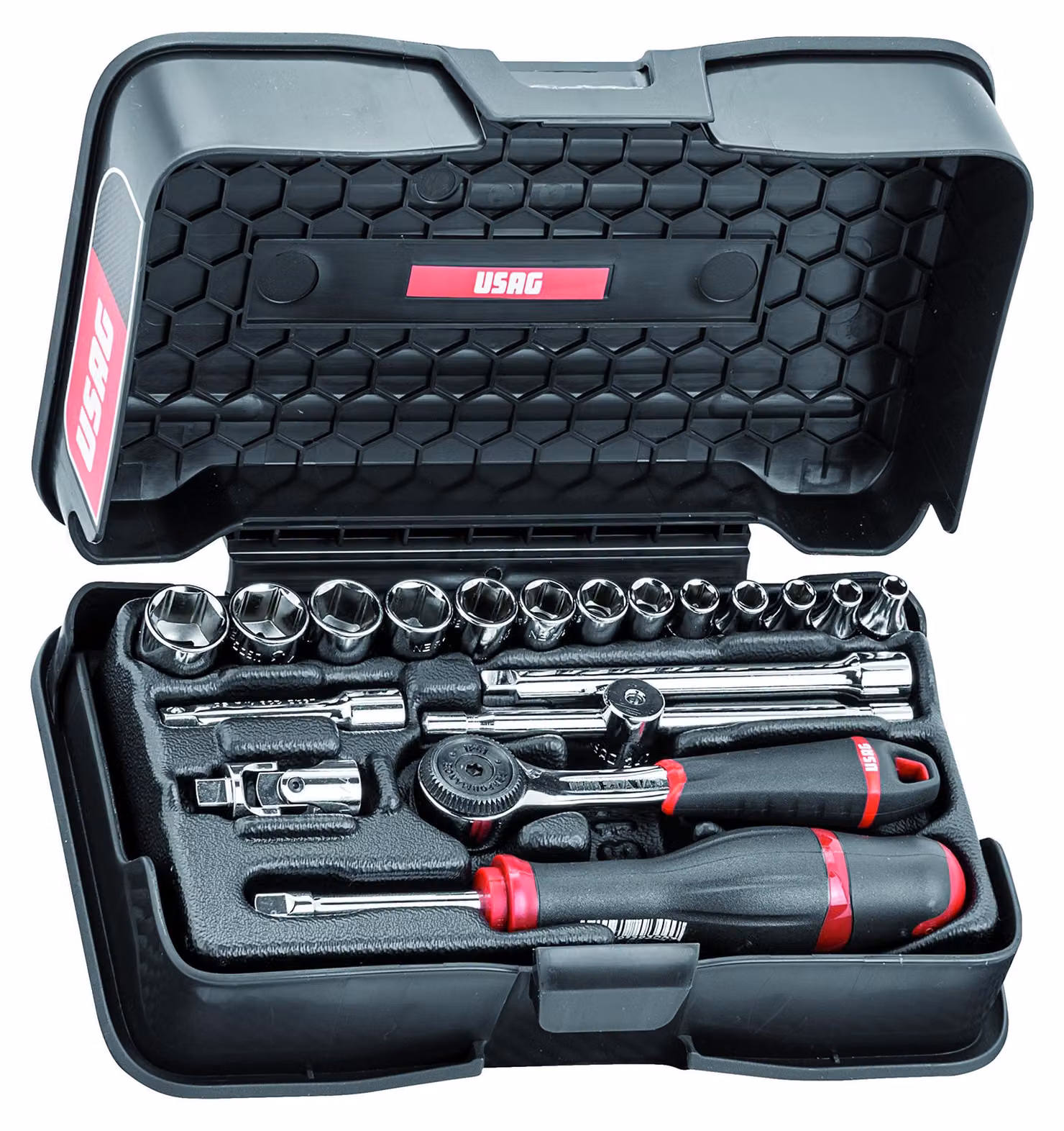 Set di chiavi a bussola da 19 pezzi, attacco da 1/4", a esagono, in valigetta ABS