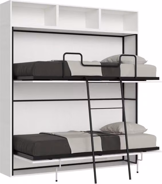 Letto singolo a scomparsa Kando L con vano contenitore GIORDANOSHOP, Bianco Frassino, H 223,1 cm