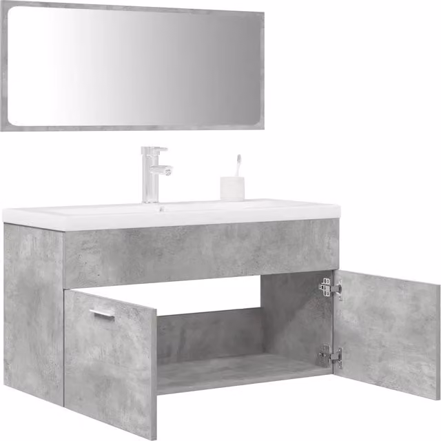 Set Mobili da Bagno 3 pz Grigio Cemento in Legno Multistrato 3324894