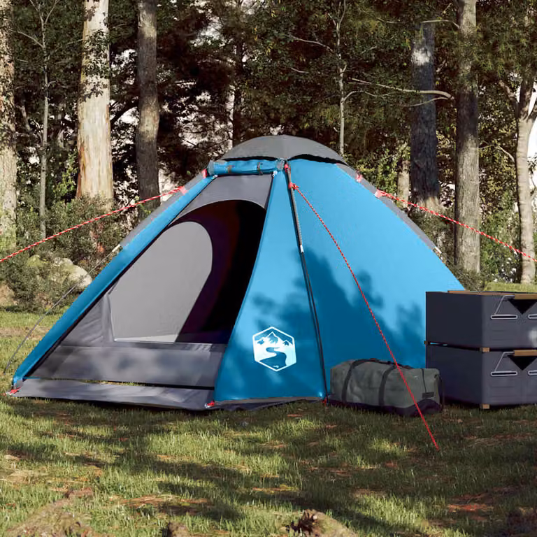 Tenda da campeggio a cupola vidaXL per 4 persone, blu, impermeabile in poliestere e fibra di vetro
