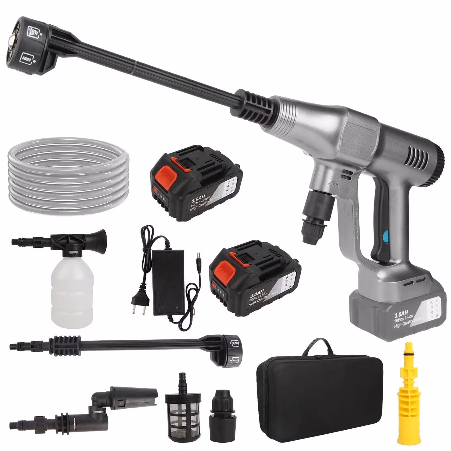 Idropulitrice - Idropulitrice per auto - Pistola ad alta pressione - Senza fili - 3500W - 18V - 200 bar - Ugello multifunzione 6 in 1