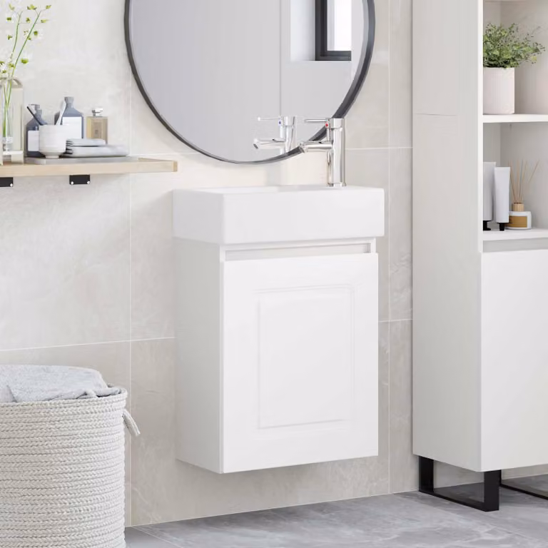 Mobile bagno moderno vidaXL con rubinetto Bianco L: 45,5 cm, P: 22,5 cm, H: 84 cm
