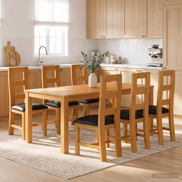 vidaXL Set da pranzo moderno in legno di quercia massello composto da 7 pezzi, colore nero e marrone, tavolo rettangolare e sedie