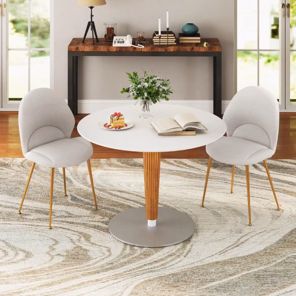 Set di 2 sedie da pranzo moderne Design Mania con schienale curvo imbottito e piedini regolabili in metallo, Grigio – 2