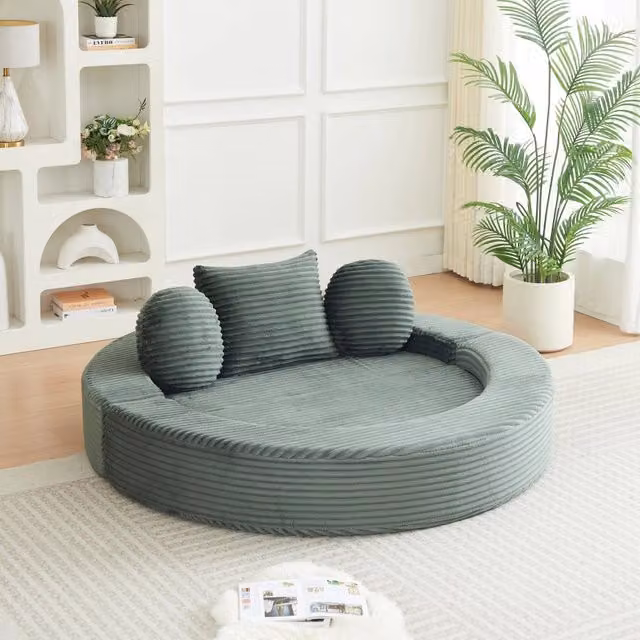 Desviae Divano letto 4 in 1 in velluto a coste verde trasformabile in divano semicircolare e lettino rotondo per spazi compatti
