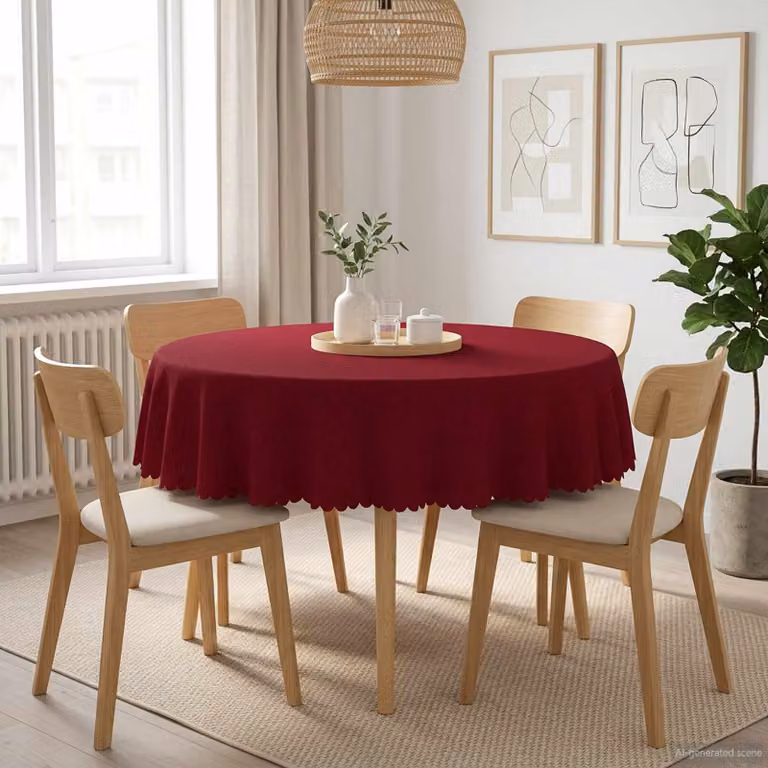 Tovaglia Rotonda vidaXL in Jacquard Poliestere, Colore Rosso Vino, Ø 180 cm