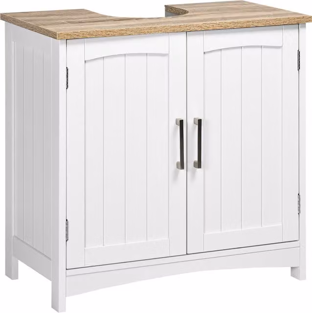 Mobile Sotto Lavabo da Bagno kleankin con 2 Ante e Ripiano Regolabile, Legno e Bianco, L: 60 cm, P: 33 cm, H: 60 cm