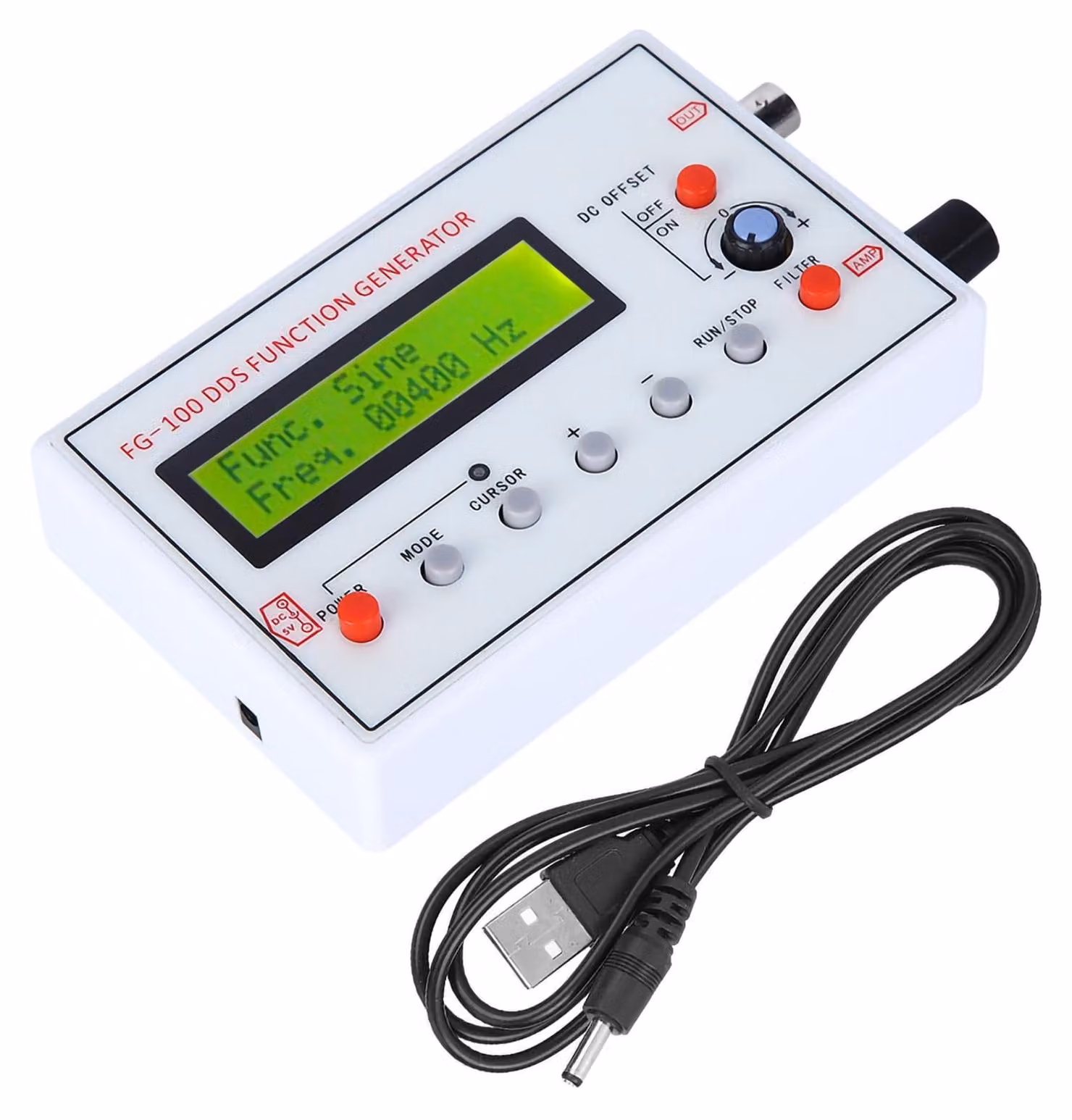 Generatore di funzioni DDS, 1 Hz – 500 kHz, onda sinusoidale/onda quadra/onda triangolare/onda a dente di sega, con custodia in ABS