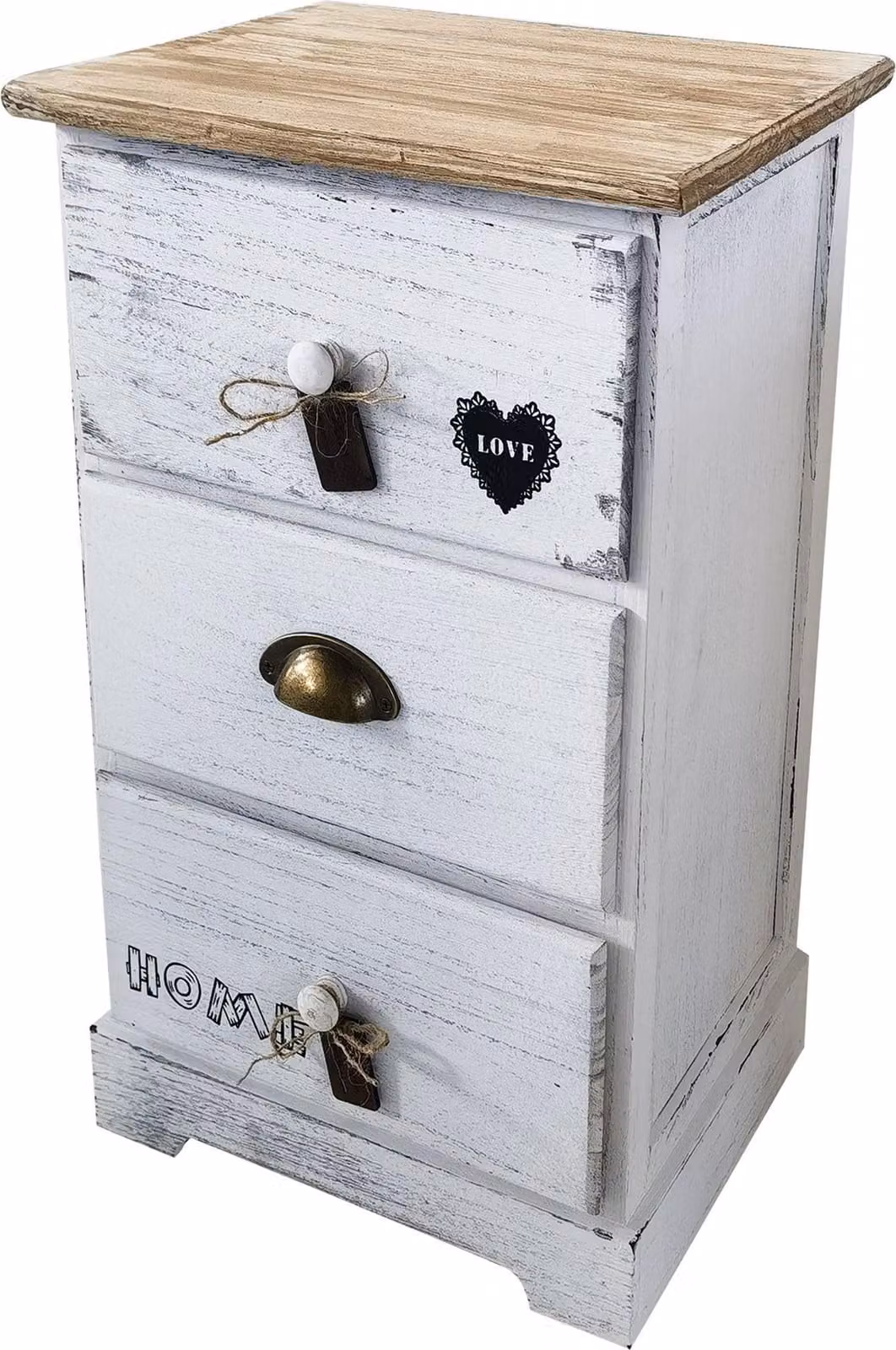 Milani Home - mobiletto in legno con 3 cassetti, bianco, stile shabby chic, 35 x 28 x 56 cm