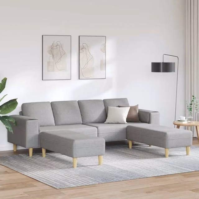 Divano angolare con chaise longue vidaXL per soggiorno in tessuto grigio e marrone con cuscini inclusi