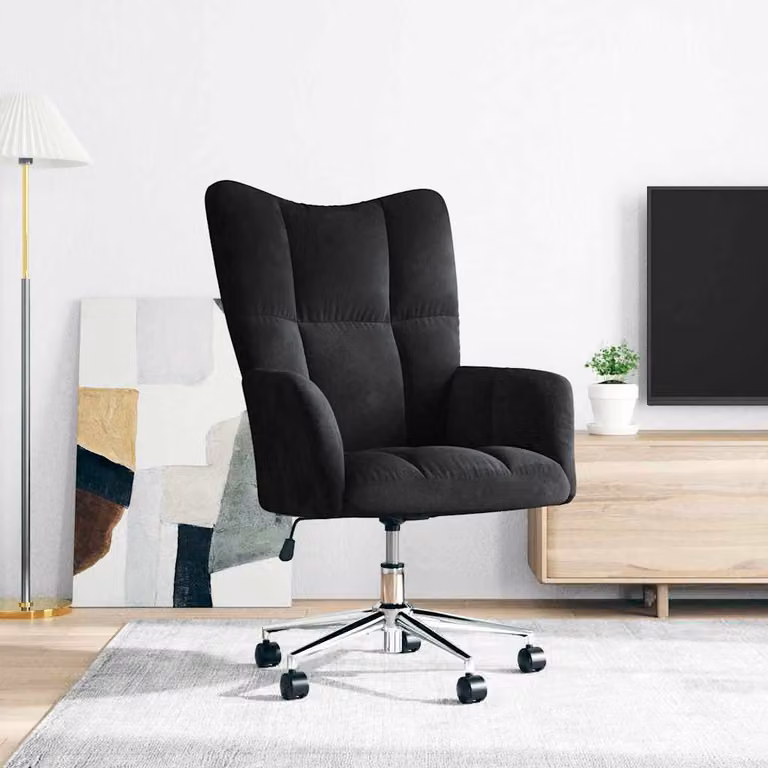 vidaXL Poltrona Relax Moderna in Velluto Nero con Ruote e Seduta Girevole 360 Gradi