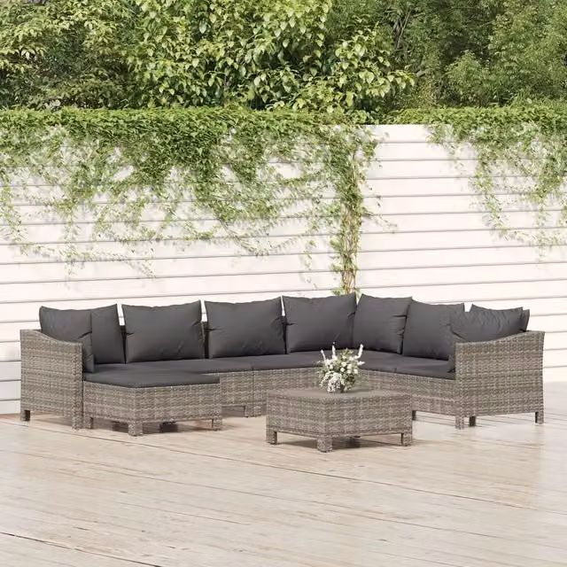 Set Divani da Giardino 8 pz con Cuscini in Polyrattan Grigio 3187297