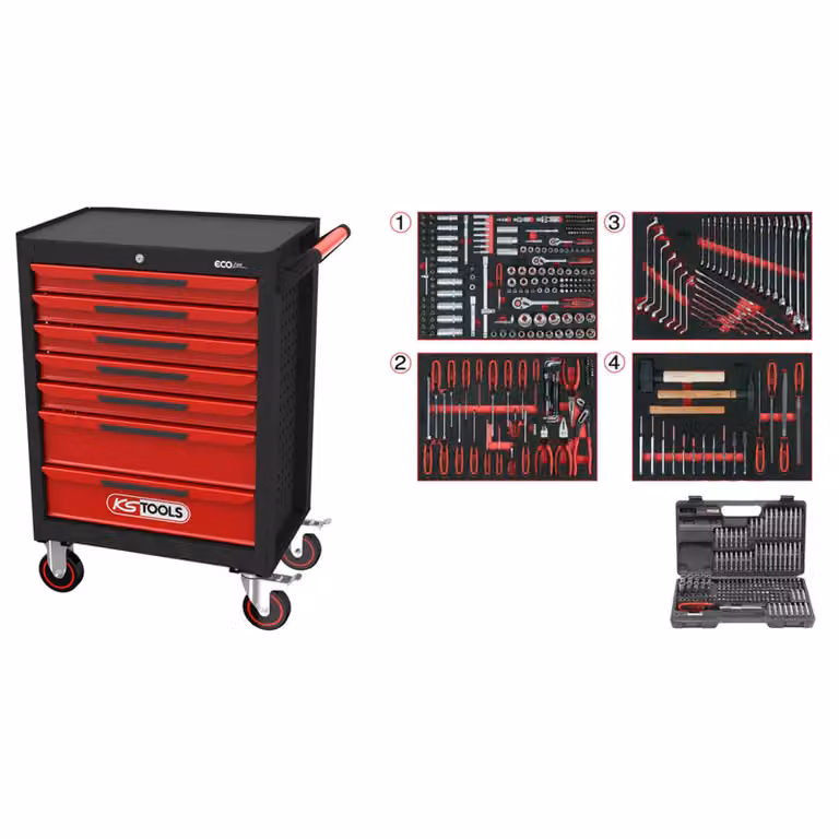 KS Tools ECOline SCHWARZ/ROT Carrello da officina con 7 cassetti