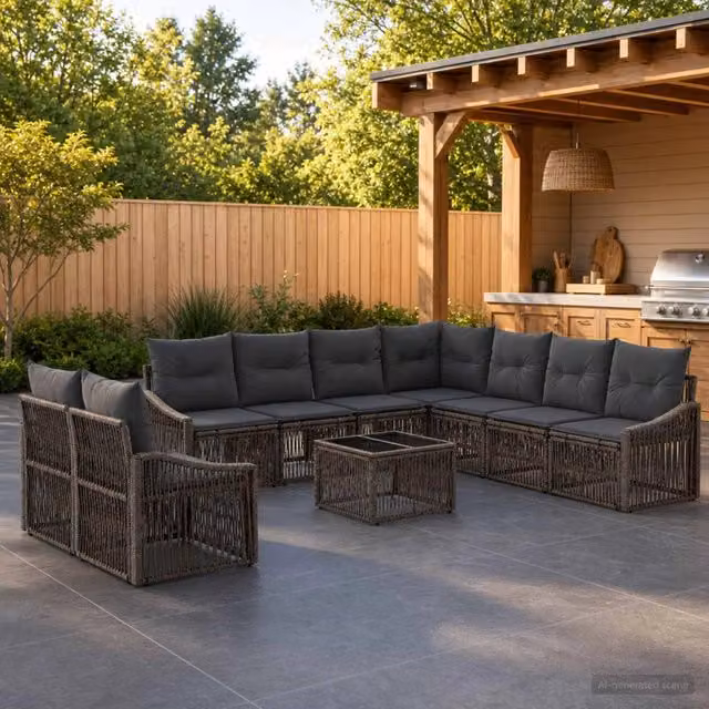 Set Divano da Giardino 10 pz Grigio polyrattan 3436049
