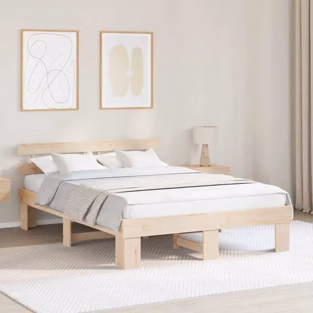 Struttura letto moderna in pino massello naturale vidaXL L/P/H: 140 x 200 x 73 cm