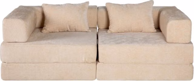 Divano Letto Pieghevole in Chenille Beige, Divano Modulare Convertibile Senza Montaggio per Soggiorno e Camera