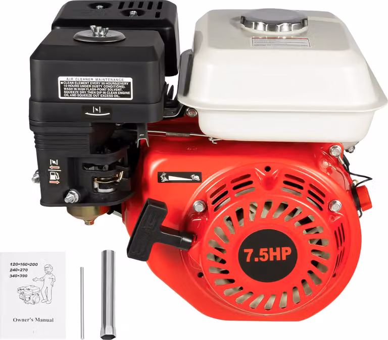 motore a benzina da 7,5 CV, potenza di 5,1 kW, raffreddamento ad aria, rosso