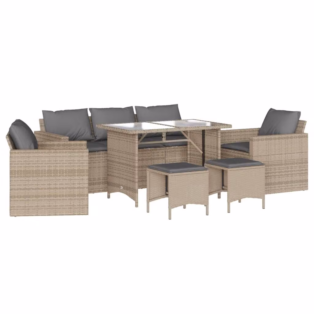 Set Divano da Giardino 6 pz con Cuscini Beige in Polyrattan