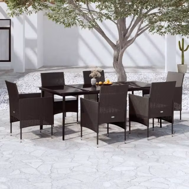 Set da Pranzo da Giardino 7 pz con Cuscini Nero 3099309