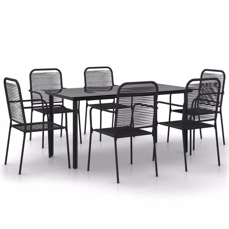 Set da Pranzo da Giardino 7 pz Nero Corda di Cotone e Acciaio