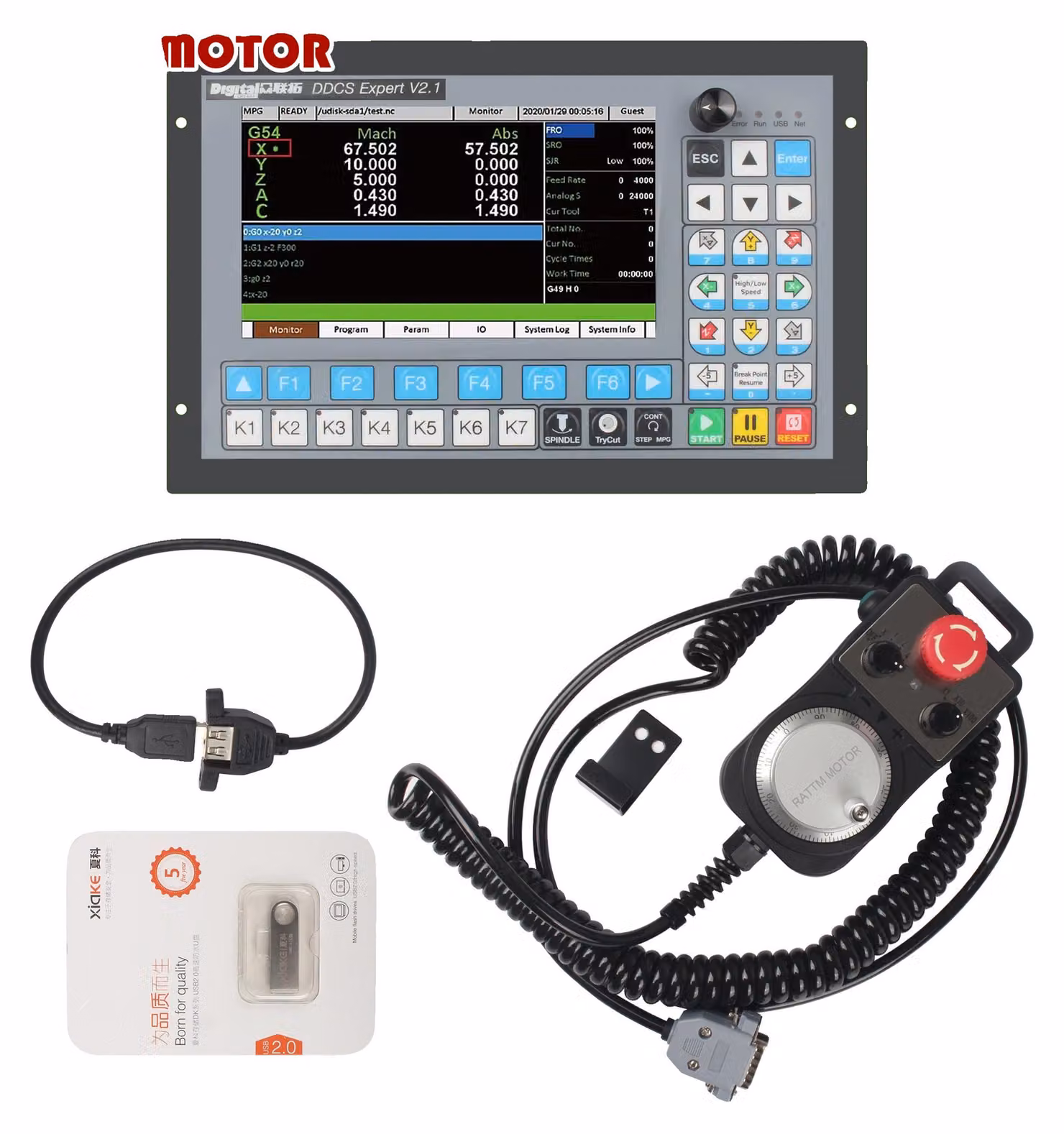 Controllo di movimento CNC, controllo a 5 assi, completo di accessori, DDCS-Experte 2.1 & MPG, 4 assi-b