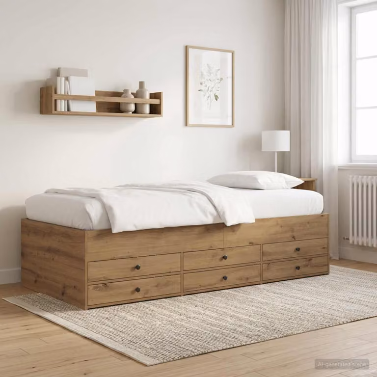 vidaXL Telaio del letto moderno con cassetti in legno color marrone L 80 cm x P 200 cm
