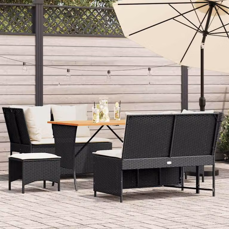 vidaXL Set Divani da Giardino 5 pz a Forma a L con Cuscini in Polyrattan e Tavolino Nero
