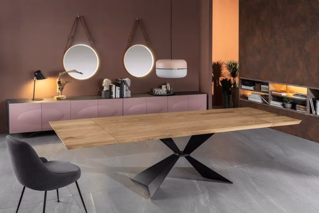 Tavolo da pranzo allungabile Giordanoshop in legno e metallo stile industrial, colore marrone, L: 160/240 cm, P: 90 cm, H: 76 cm – 2