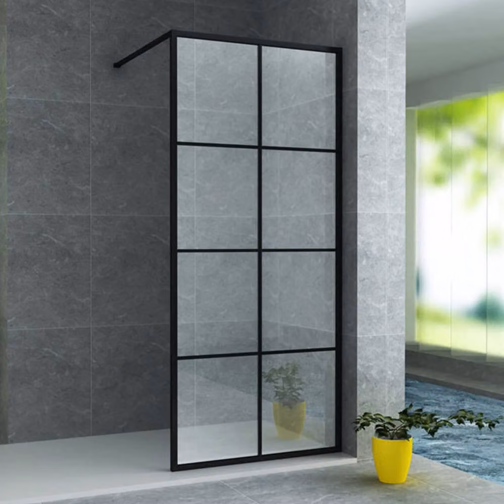 Pannello doccia Aloni, telaio nero opaco, 100x200 cm, vetro da 8 mm
